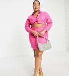 Simmi Plus Collar Detail Shirt Dress With Cut Out Waist In Pink