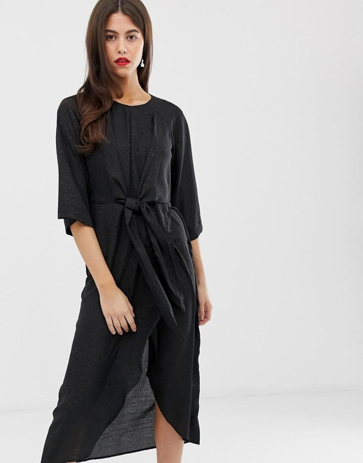 Vila Tie Front Midi Dress - Black