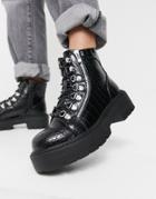 Glamorous Chunky Hiker Boots In Black