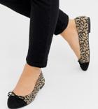 Asos Design Wide Fit Larva Toe Cap Ballet Flats In Leopard Print-multi