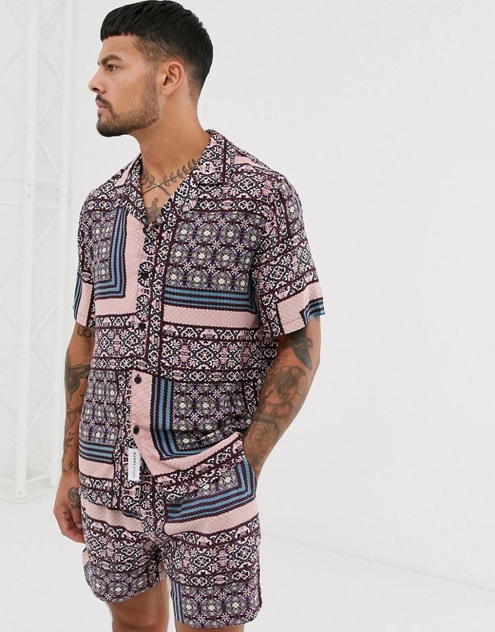 Native Youth Two-piece Short Sleeve Shirt With Patchwork Geo Print In Purple - Purple