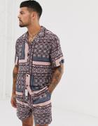 Native Youth Two-piece Short Sleeve Shirt With Patchwork Geo Print In Purple - Purple