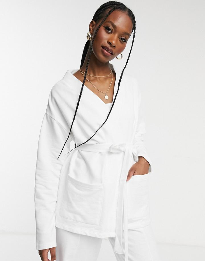 Asos Design Lounge Coordinating Wrap Sweatshirt Cardi In Cream-white