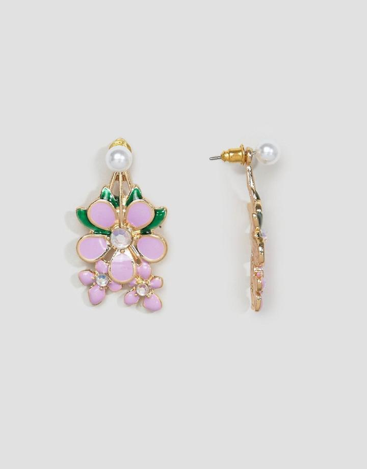 Asos Enamel Flower Swing Earrings - Gold