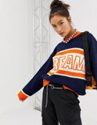 The Ragged Priest Knitted Sweater With Slogan - Navy