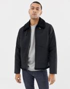 Asos Design Flight Jacket With Fleece Lining In Black