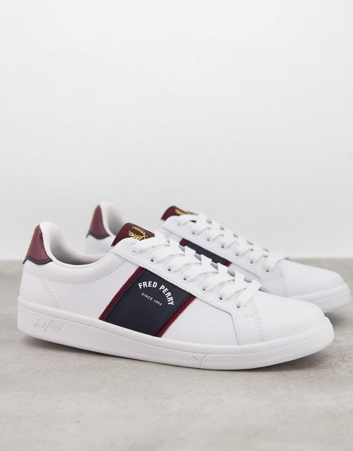 Fred Perry B721 Leather Sneakers With Contrast Arch Branded Panel In White