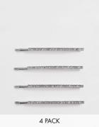 Asos Design Pack Of 4 Hair Clips In Crystal In Silver Tone - Silver