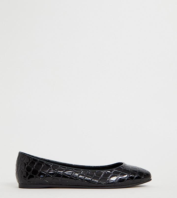 Asos Design Lassie Ballet Flats In Black Croc