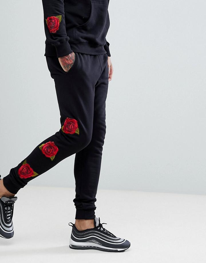 Criminal Damage Skinny Rose Joggers In Black - Black