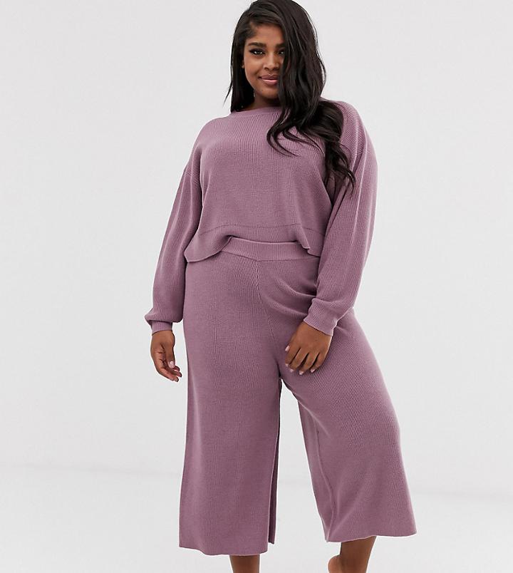 Asos Design Curve Lounge Knitted Relaxed Culottes-pink
