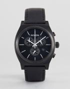 Nixon Time Teller Chronograph Leather Watch In Black - Black