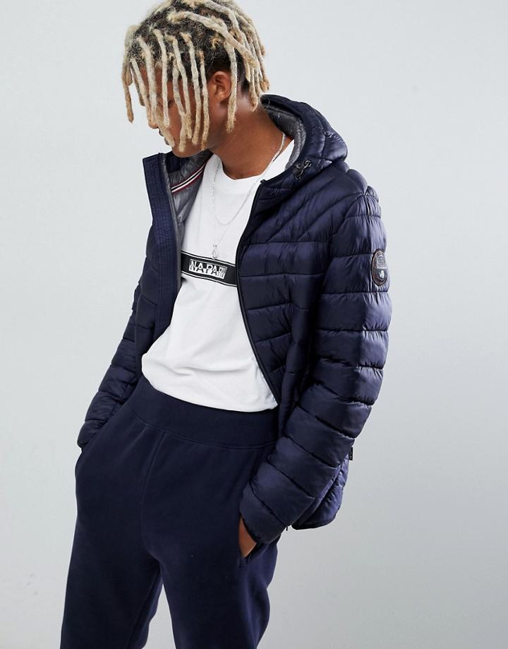 Napapijri Aerons Hooded Quilted Puffer Jacket In Navy - Navy