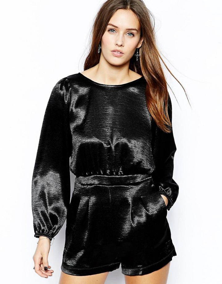 Motel Gabrielle Playsuit In Satin - Black