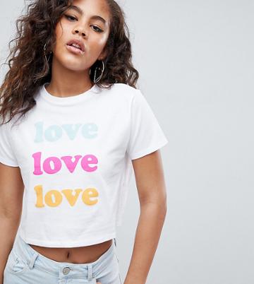 Asos Design Tall Crop T-shirt With Love Print - White