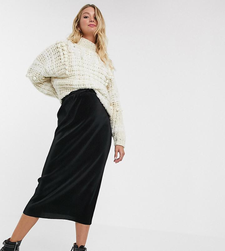 Asos Design Maternity Plisse Maxi Column Skirt-black