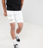 Asos Design Tall Denim Shorts In Skinny White With Heavy Rips - White