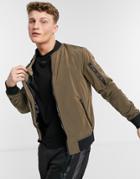 River Island Crinkle Bomber In Khaki-green