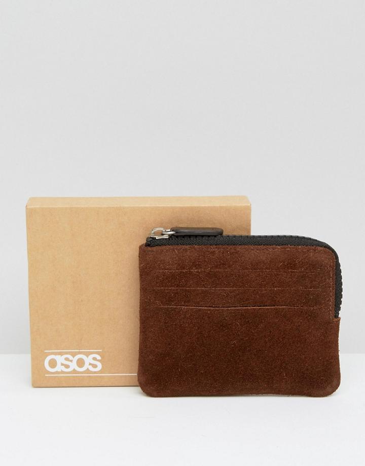 Asos Suede Zip Around Wallet In Brown - Brown