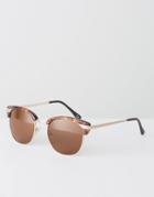 Asos Retro Sunglasses In Tort With Gold Geo-tribal Design - Brown