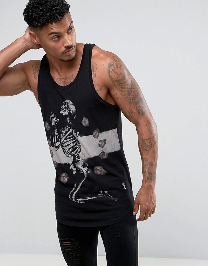 Religion Tank With Large Praying Skeleton - Black