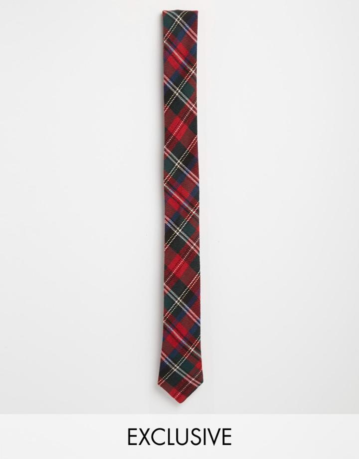 Reclaimed Vintage Check Skinny Tie - Red