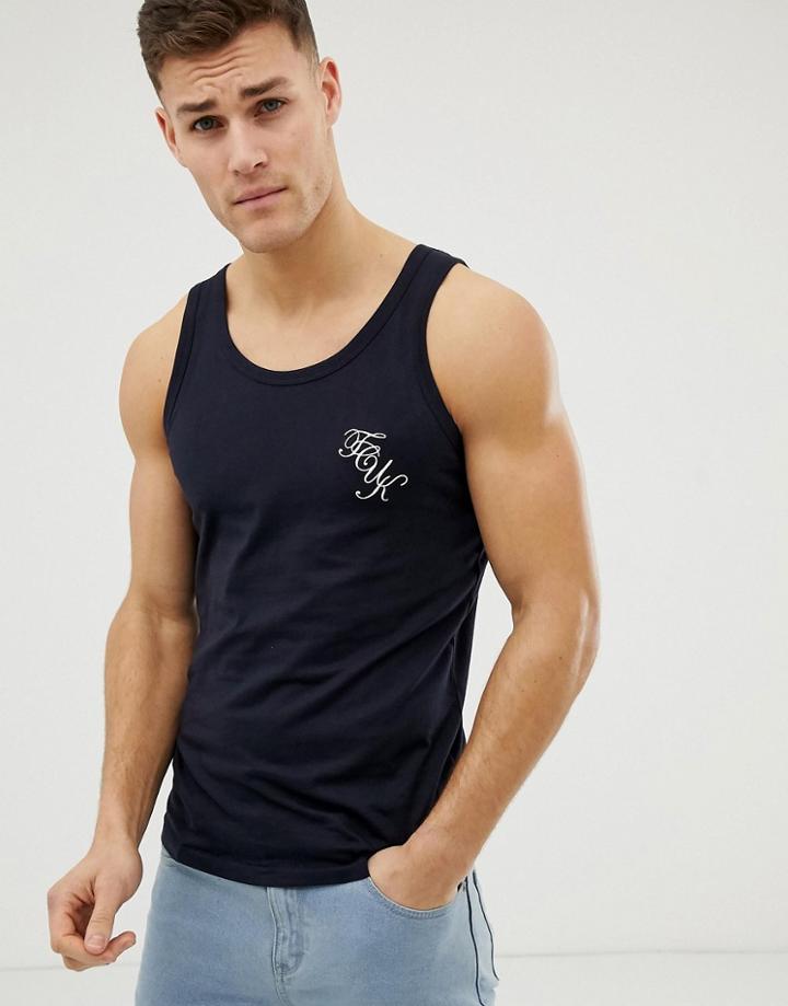 French Connection Muscle Fit Fcuk Logo Tank-navy