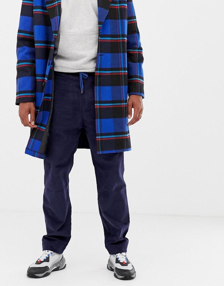 Collusion Straight Fit Cord Trousers In Navy - Navy