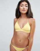 Asos Mix And Match Micro Triangle Bikini Top In Rib - Yellow