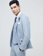 Gianni Feraud Wedding Slim Fit Linen Plain Suit Jacket - Blue