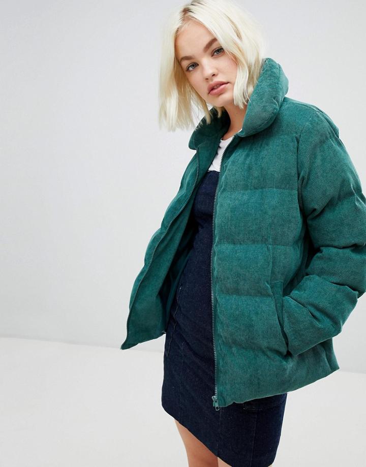 Daisy Street Padded Jacket In Corduroy - Green
