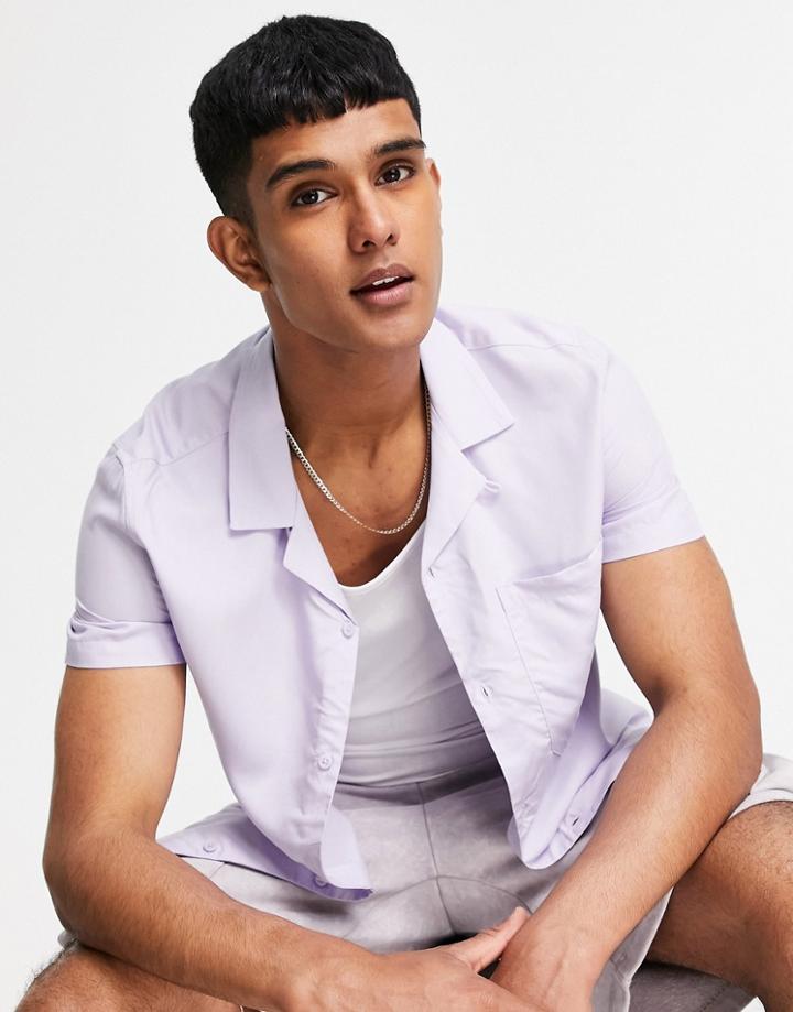 Topman Camp Collar Shirt In Lilac-purple