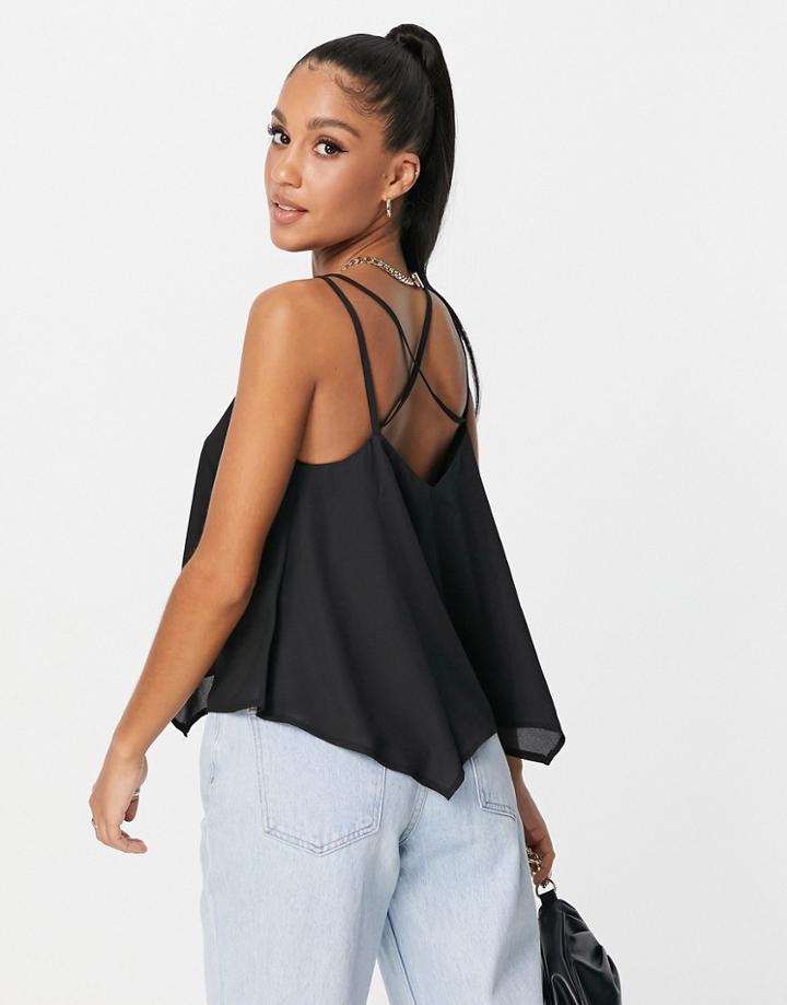 Asos Design V Neck Strappy Back Cami In Black