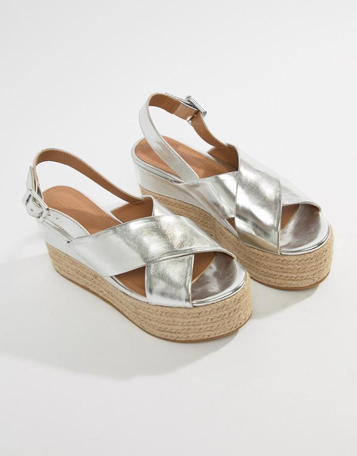 Asos Design Trio Espadrille Wedge Sandals - Silver