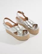 Asos Design Trio Espadrille Wedge Sandals - Silver