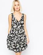 Daisy Street Smock Dress In Floral Print - Black