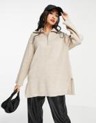 & Other Stories Recycled Wool Zip Front Knitted Sweater In Beige-neutral