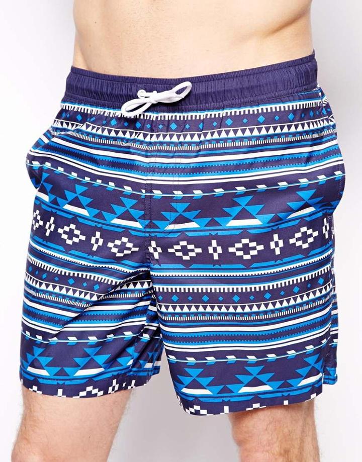 Asos Swim Shorts In Geo-tribal Print In Mid Length
