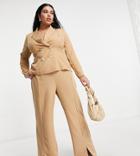 Outrageous Fortune Plus Matching Front Slit Pants In Camel-brown