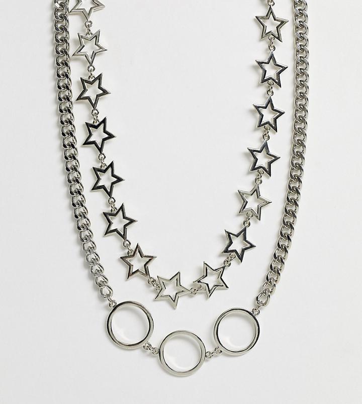 Reclaimed Vintage Inspired Necklace With Star Skate Multirow-silver