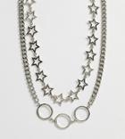 Reclaimed Vintage Inspired Necklace With Star Skate Multirow-silver