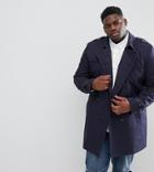 Asos Plus Shower Resistant Double Breasted Trench In Navy - Navy