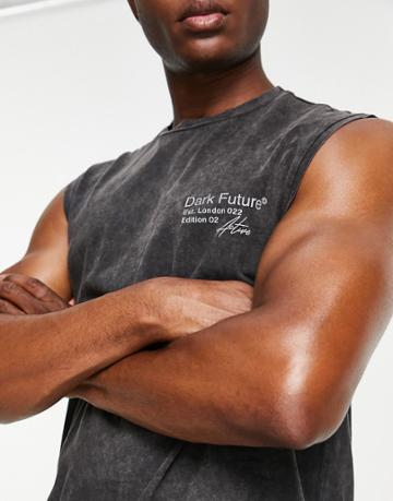 Asos Dark Future Active Training Tank With Acid Wash-gray