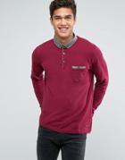 Brave Soul Long Sleeve Contrast Collar Polo Shirt - Red