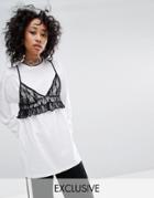 Milk It Vintage Long Sleeve Top With Lace Bralette - White