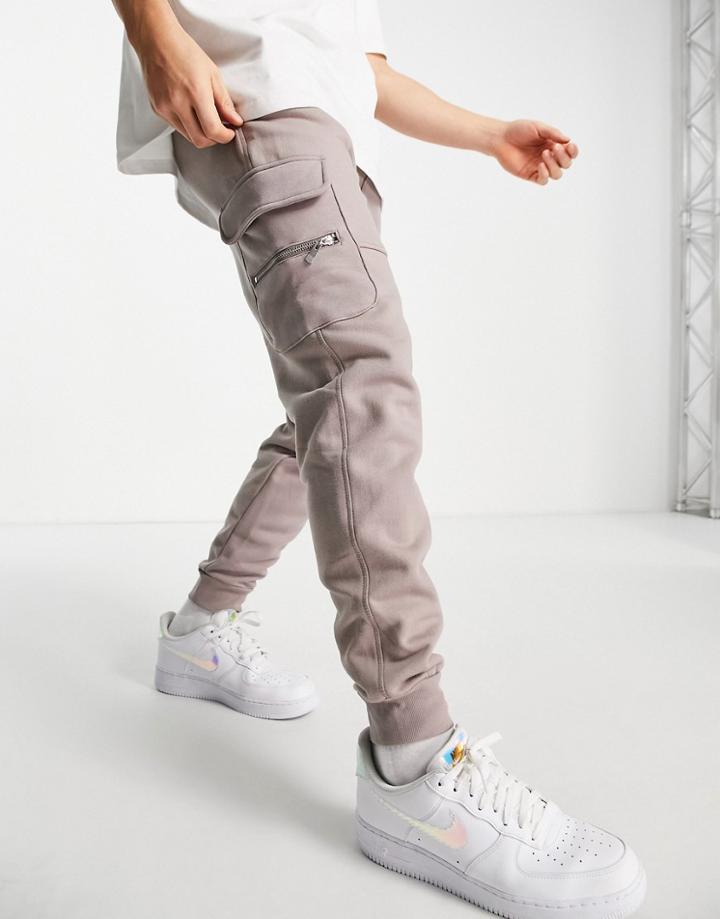 River Island Slim Cargo Sweatpants In Stone-neutral