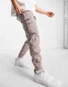 River Island Slim Cargo Sweatpants In Stone-neutral