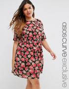 Asos Curve Smock Dress In Pretty Pink Floral - Multi