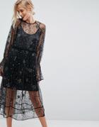 Asos Star Embellished Smock Midi Tulle Dress - Multi