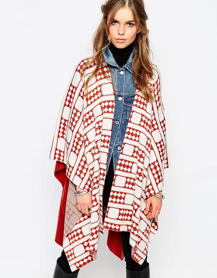 First & I Knitted Cape Jacket - Rosewood